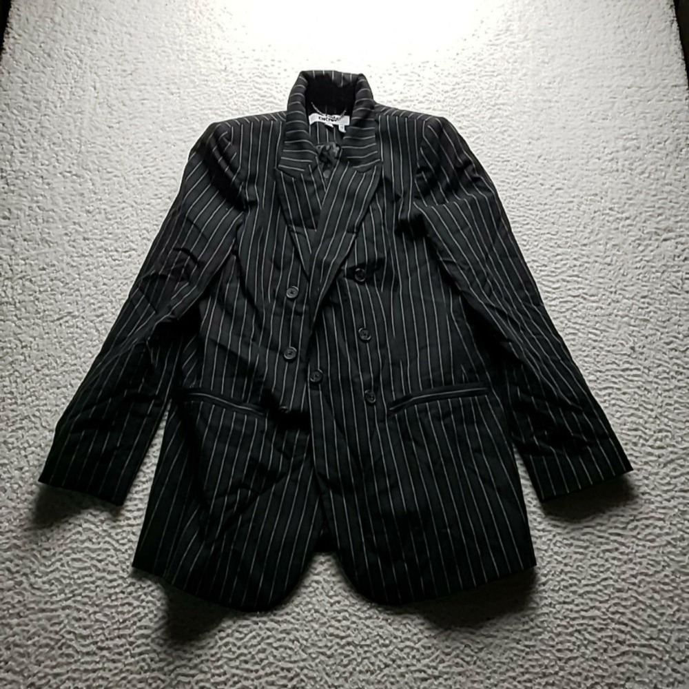DKNY Blazer Jacket Womens 14 Black Pinstripe Long Lined Stretch Career Office